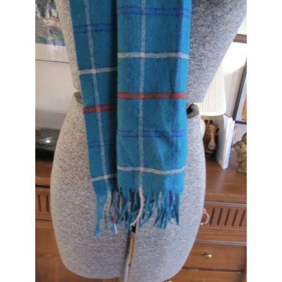 Vintage Pendleton wool matching newsboy cap and scarf, Small, teal, white, red